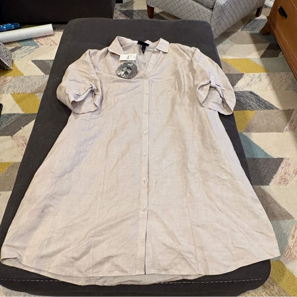 NWT Lane Bryant Beige linen/rayon belted shirt dress 24